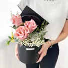 Graduation money box with pink money roses and white mums.