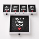 Brownies in drawers: "Happy B'Day Mom" and "Happy B'Day Wife", "Happy B'Day Hubby", "Happy B'Day Nicole", "Get Well Soon".