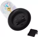 Glass dome with holographic rose and fairy lights, on a black base with battery compartment.