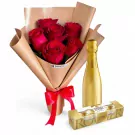 Combo Sparkling, Ferrero & 6 Roses Bouquet - Standard