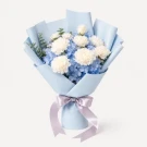 1 Blue Hydrangea, 12 White Carnations, and Eucalyptus Leaves