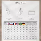 Ring size chart with instructions on how to measure finger circumference.