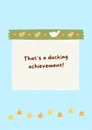 A greeting card with ducks and duck footprints.