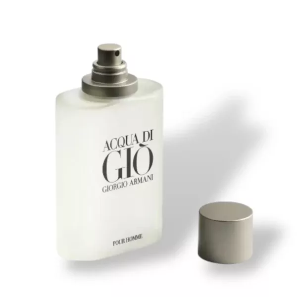 Acqua di Giò by Giorgio Armani men's cologne bottle with cap removed.