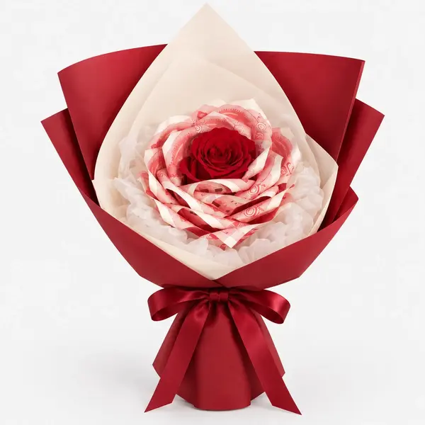 500 Baht Money Rose Bouquet with Preserved Red Rose