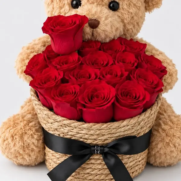 Teddy bear with red roses basket, photo 2