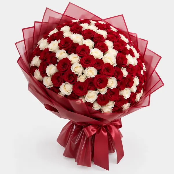 200 Red and White Roses Bouquet 2