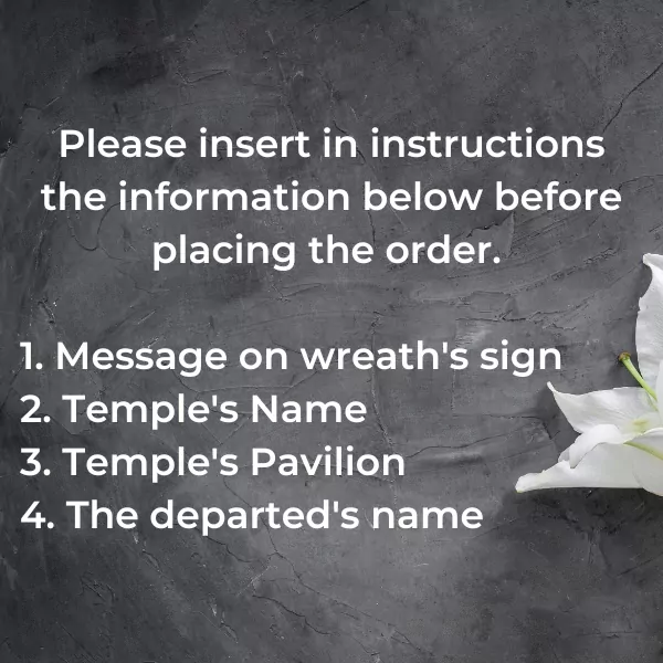 Wreath Endless Memory product image with instructions and a white lily.