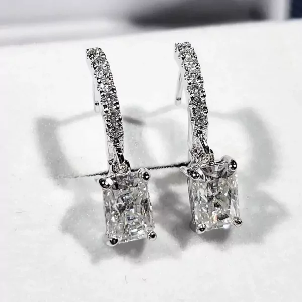 1-Carat Radiant-Cut Moissanite Diamond Dangling Earrings - 1-Carat Radiant-Cut Moissanite Diamond Dangling Earrings