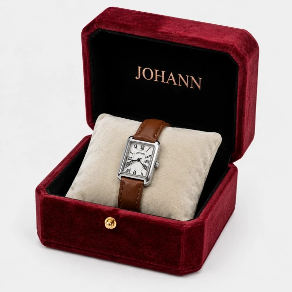 The watch dimensions are 24x30x6 mm, featuring a premium stainless steel case and a genuine leather strap