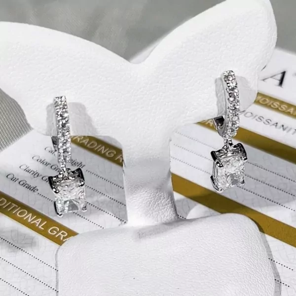 1-Carat Radiant-Cut Moissanite Diamond Dangling Earrings - 1-Carat Radiant-Cut Moissanite Diamond Dangling Earrings