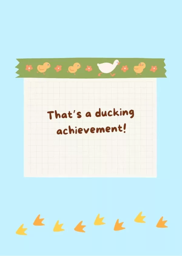 A greeting card with ducks and duck footprints.