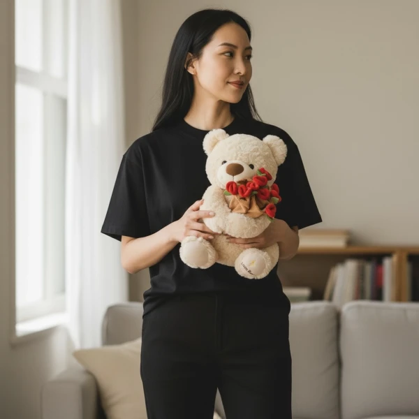Romantic White Teddy with Roses - Standard
