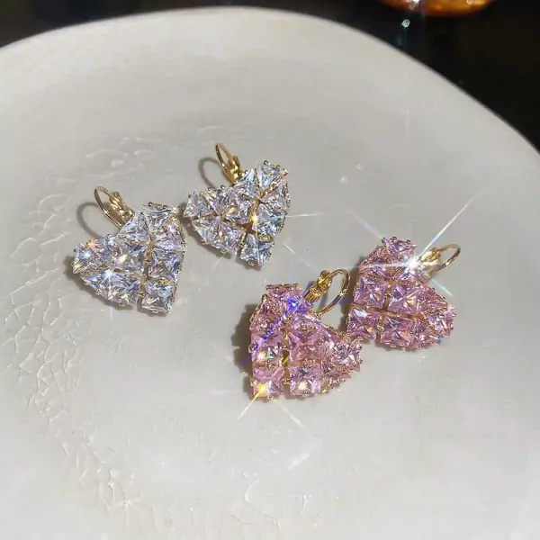Crystal Heart Earrings - White Crystal