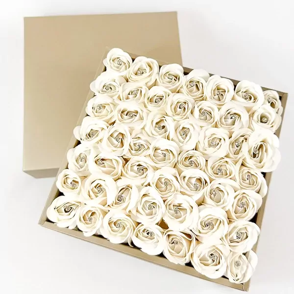 Golden White Diamond Box - White Roses