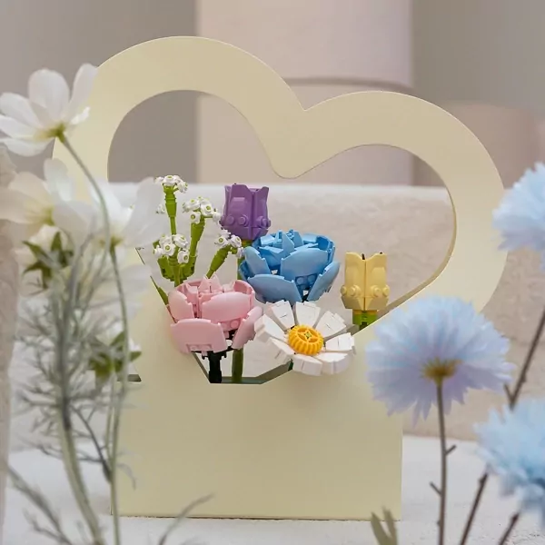 Pastel Lego Flowers Heart Basket - Pastel Lego flowers heart basket
