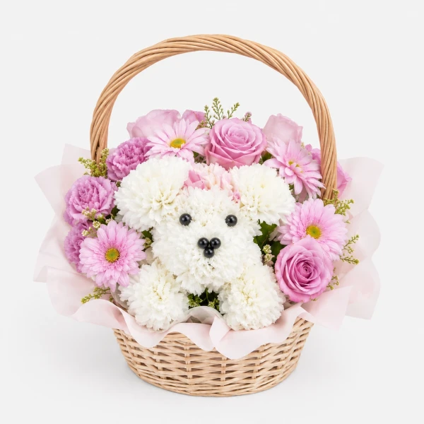 Puppy Dog Flower Basket - Standard