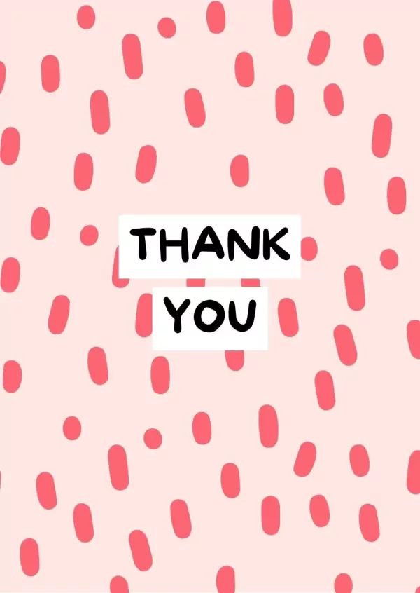 Pink card with a light pink speckled pattern and the words "THANK YOU" in black text.