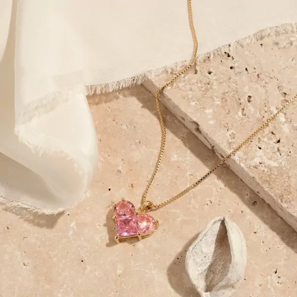Crystal Heart Necklace - Pink
