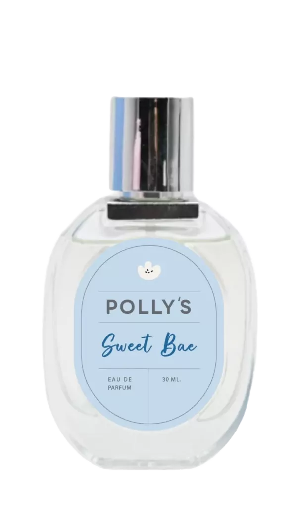 Polly's Sweet Bae Eau de Parfum bottle with a blue label.