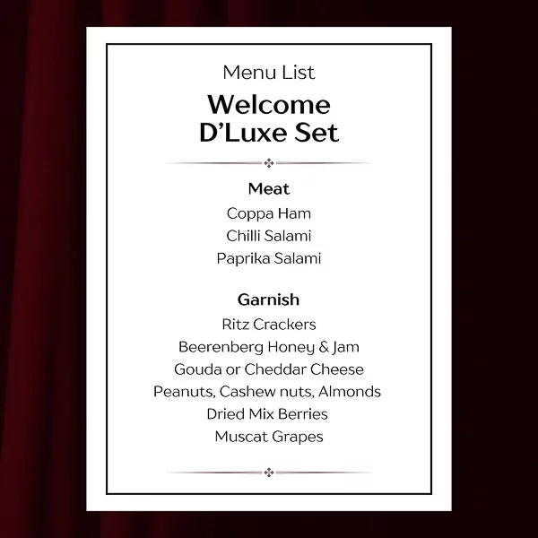 Menu for a charcuterie set with meats and garnishes.