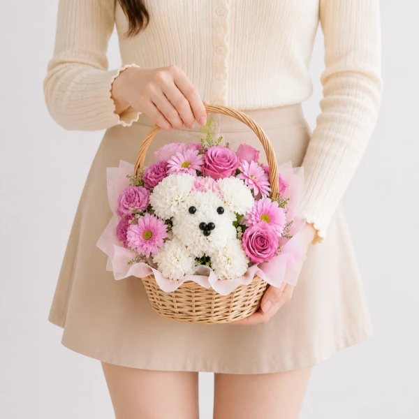 Puppy Dog Flower Basket - Standard