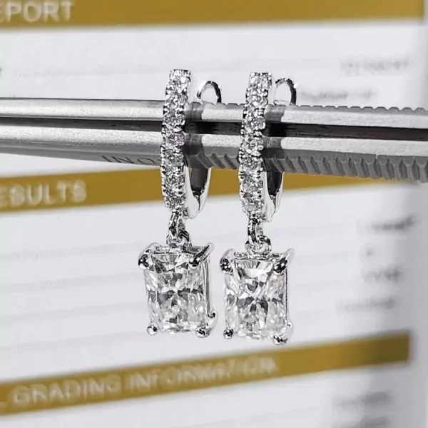 1-Carat Radiant-Cut Moissanite Diamond Dangling Earrings - 1-Carat Radiant-Cut Moissanite Diamond Dangling Earrings