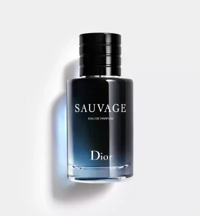 DIOR Sauvage Eau De Parfum 60ml bottle with black cap, dark gradient glass, and white text.
