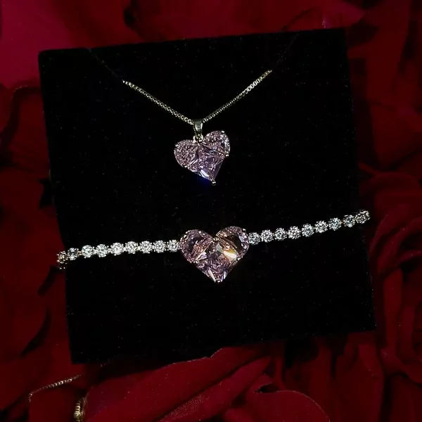 Crystal Heart Necklace and Bracelet Set - set