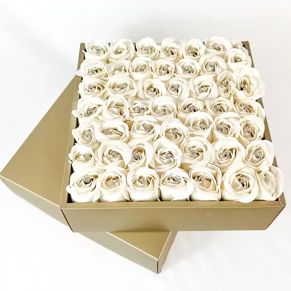 Golden White Diamond Box - White Roses