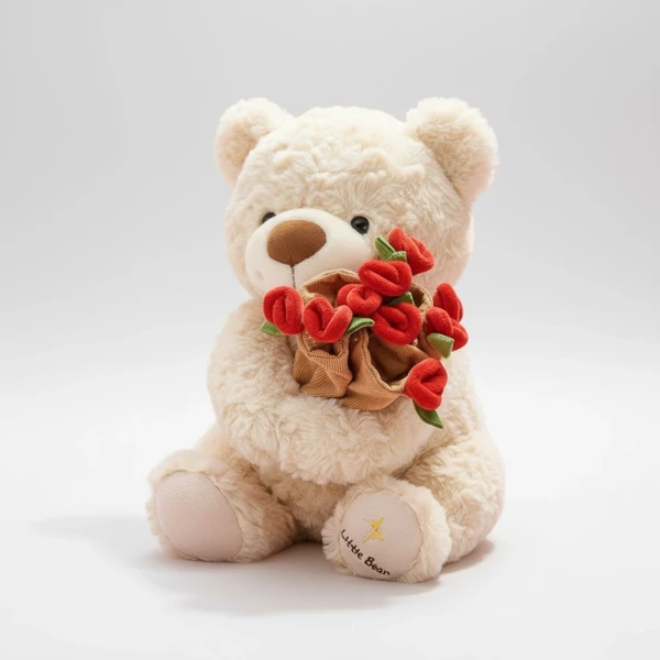 Romantic White Teddy with Roses - Standard