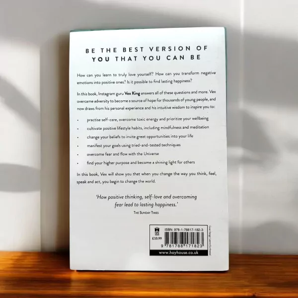Back cover of "Good Vibes, Good Life" by Vex King, featuring text and ISBN.