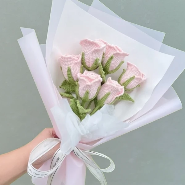 Crochet Pink Rose Bouquet - Standard