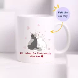 Ly Sứ Thiết Kế Đôi Mèo Giáng Sinh
