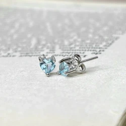 Pure Heart Blue Topaz Stud Earrings