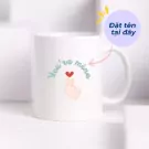 White ceramic mug with "You're mine" text and finger heart design.