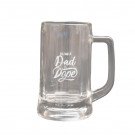 Clear glass beer mug with "Being Dad Is Dope" text design.