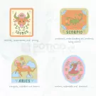 Zodiac designs featuring Taurus, Scorpio, Aries, and Pisces with their characteristics.
