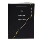 Black notebook with "The Pandora Notebook" and gold crack design.