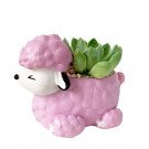Pink poodle planter with succulent, cute and playful design.