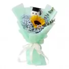 Sunflower and baby's breath bouquet with graduation cap plush toy.