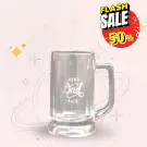 Glass mug with "Best Dad Ever" printed on it, with a "Flash Sale -50%" graphic.