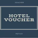 Hotel Voucher with "POTICO" branding, set against a dark blue background.