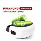 White eye massager with two green rechargeable batteries on top.
