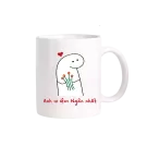 White mug with drawing of stick figure holding flowers, text "Anh iu iêm Ngân nhất".