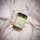 Candle with "Goodnight Darling" label on pink fabric.