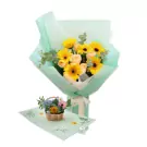 Yellow gerbera daisy and rose bouquet with a 3D pop-up flower basket card.