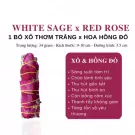 White sage and red rose smudge stick with Vietnamese text describing its benefits.