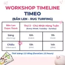 Workshop timeline for "Bắn Len - Rug Tufting" with class schedules and durations.