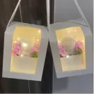 Scented candle gift box with pink flowers and fairy lights.